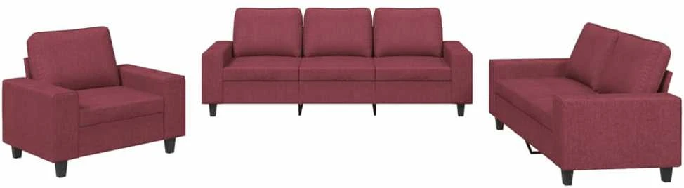 Sofa Sofos komplektas, 3 dalių, raudonojo vyno spalvos, audinys