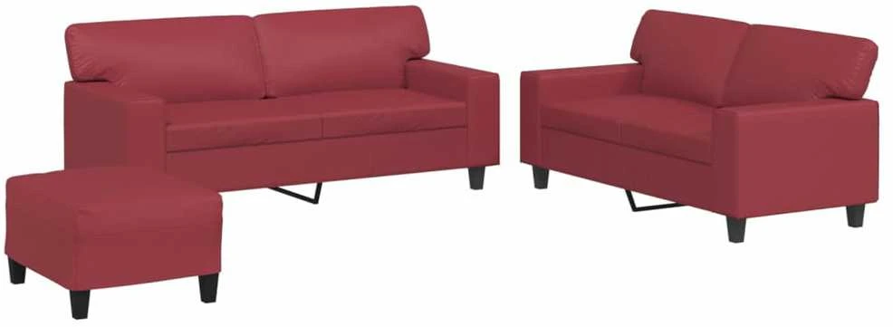 Sofa Sofos komplektas, 3 dalių, raudonojo vyno spalvos, dirbtinė oda