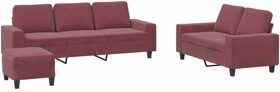 Sofa Sofos komplektas, 3 dalių, raudonojo vyno spalvos, audinys