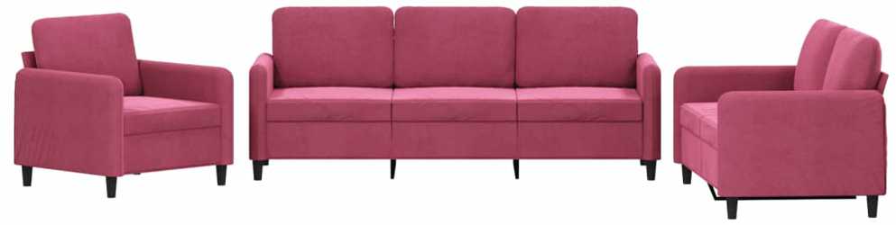 Sofa Sofos komplektas, 3 dalių, raudonojo vyno spalvos, aksomas