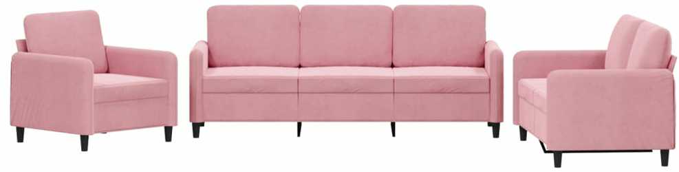 Sofa Sofos komplektas, 3 dalių, rožinės spalvos, aksomas