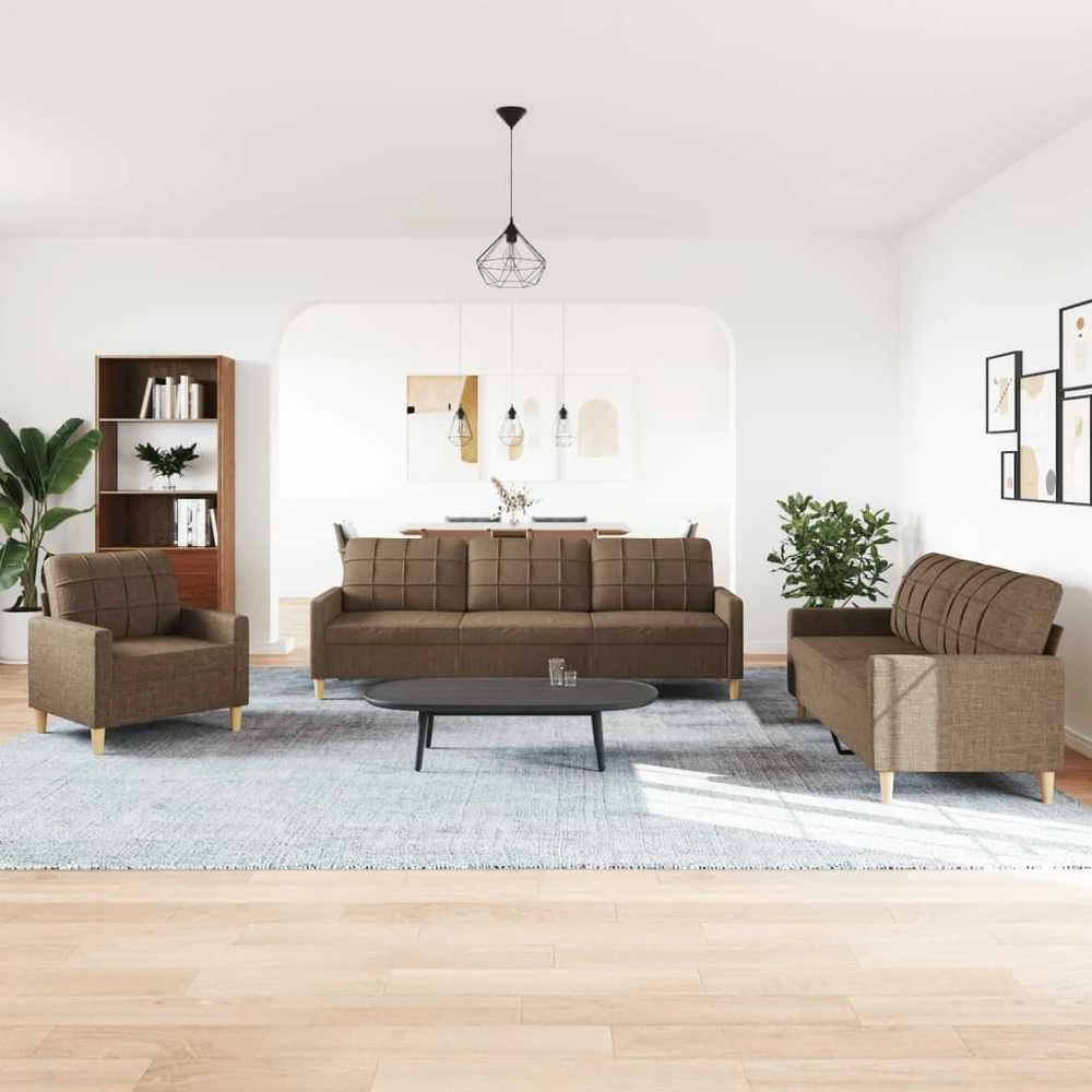 Sofa Sofos komplektas, 3 dalių, rudos spalvos, audinys