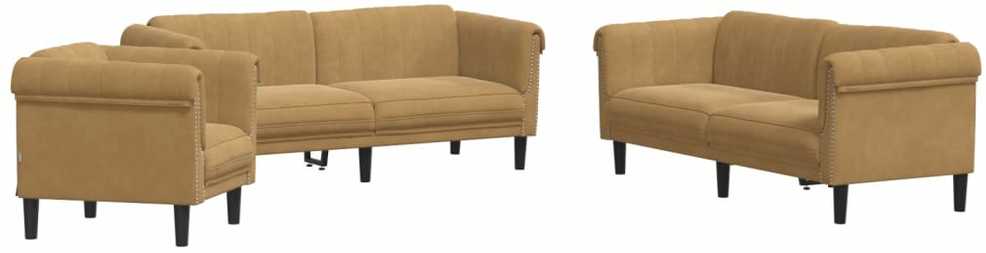 Sofa Sofos komplektas, 3 dalių, rudos spalvos, aksomas