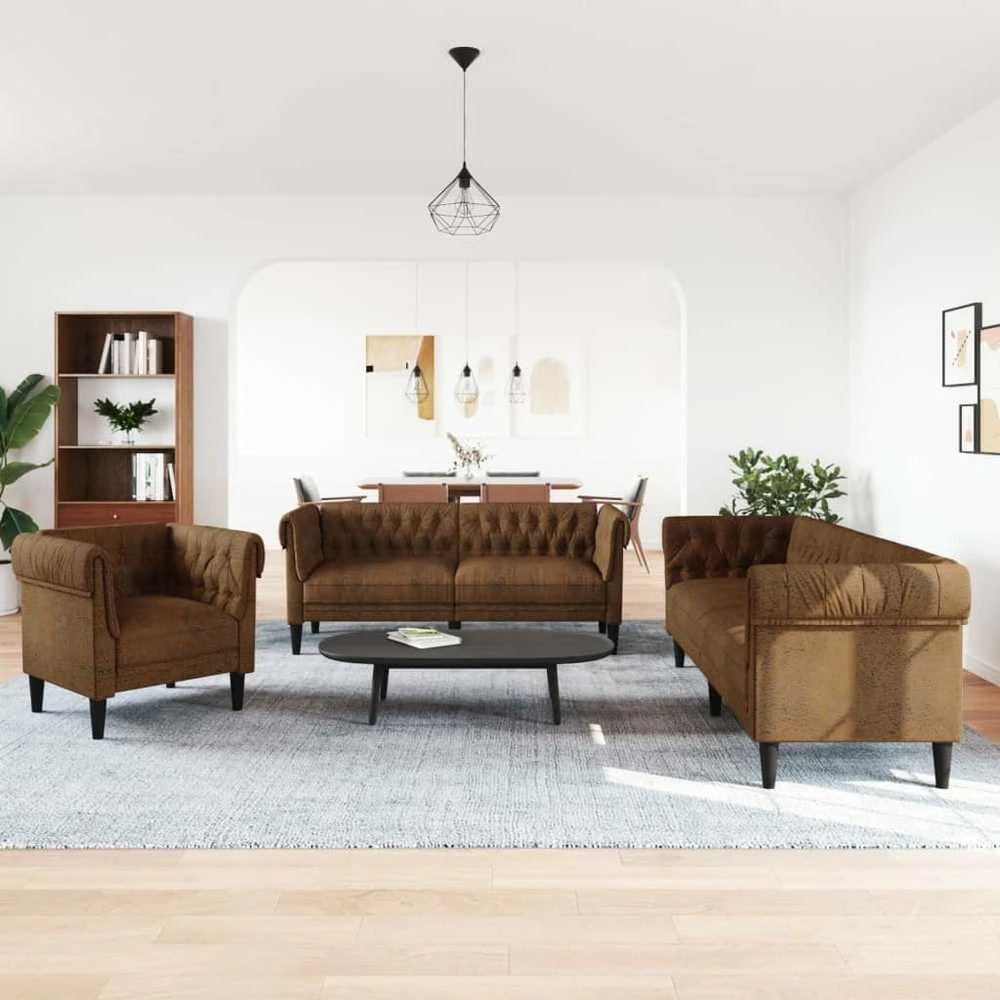 Sofa Sofos komplektas, 3 dalių, rudos spalvos, audinys