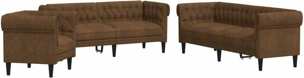 Sofa Sofos komplektas, 3 dalių, rudos spalvos, audinys