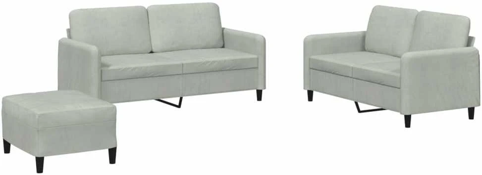 Sofa Sofos komplektas, 3 dalių, šviesiai pilkos spalvos, aksomas