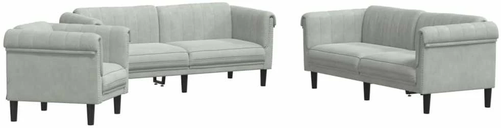Sofa Sofos komplektas, 3 dalių, šviesiai pilkos spalvos, aksomas