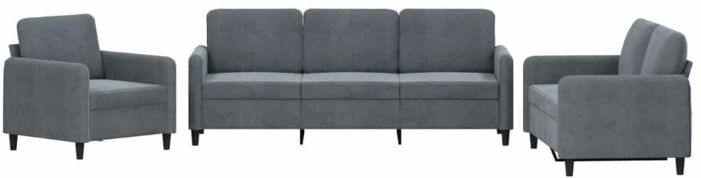 Sofa Sofos komplektas, 3 dalių, tamsiai pilkos spalvos, aksomas