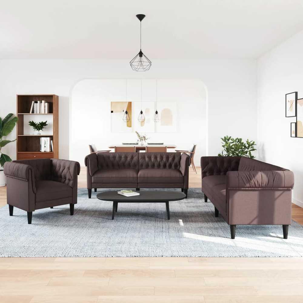 Sofa Sofos komplektas, 3 dalių, tamsiai rudos spalvos, audinys