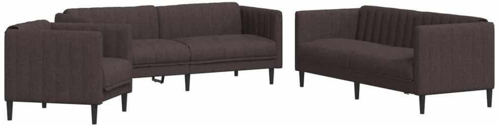 Sofa Sofos komplektas, 3 dalių, tamsiai rudos spalvos, audinys