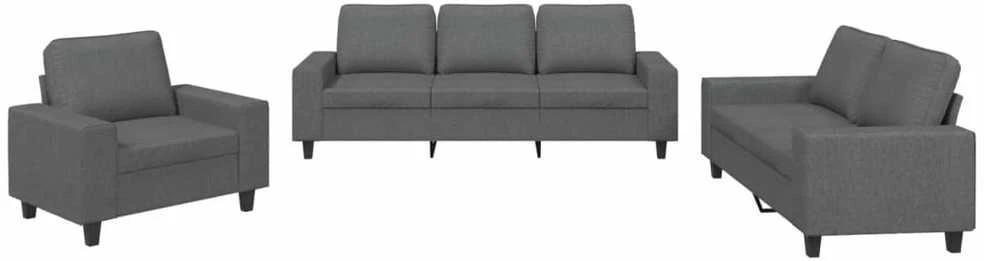 Sofa Sofos komplektas, 3 dalių, tamsiai pilkos spalvos, audinys