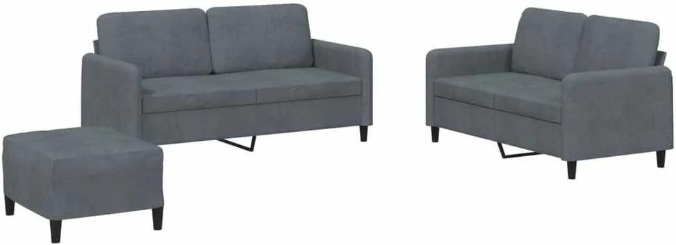 Sofa Sofos komplektas, 3 dalių, tamsiai pilkos spalvos, aksomas