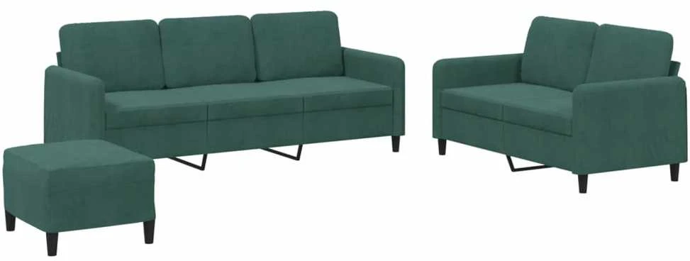 Sofa Sofos komplektas, 3 dalių, tamsiai žalios spalvos, aksomas