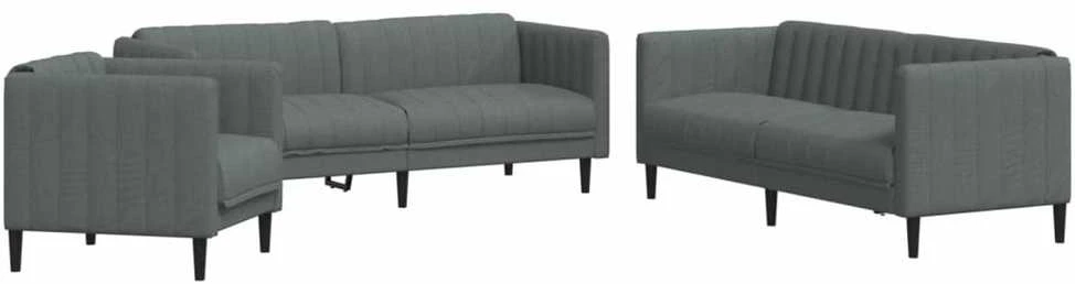 Sofa Sofos komplektas, 3 dalių, tamsiai pilkos spalvos, audinys