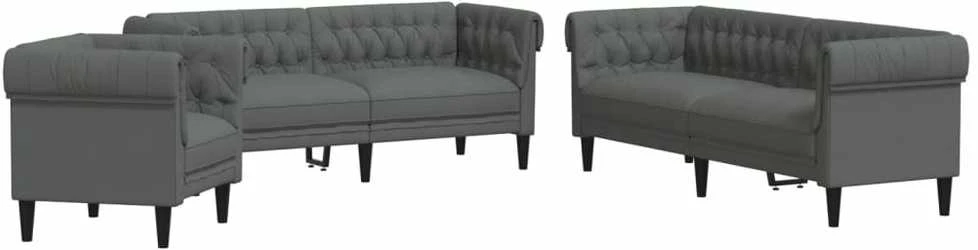 Sofa Sofos komplektas, 3 dalių, tamsiai pilkos spalvos, audinys