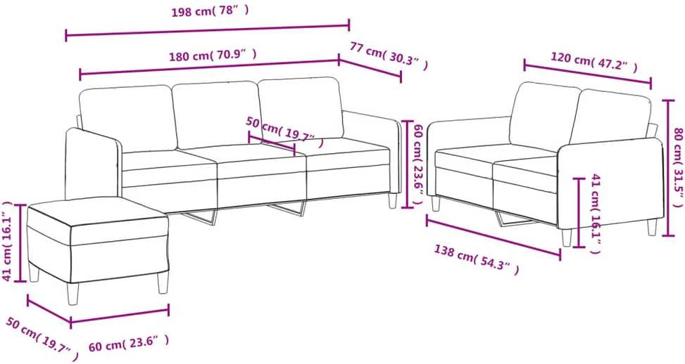 Sofa Sofos komplektas, 3 dalių, tamsiai pilkos spalvos, aksomas
