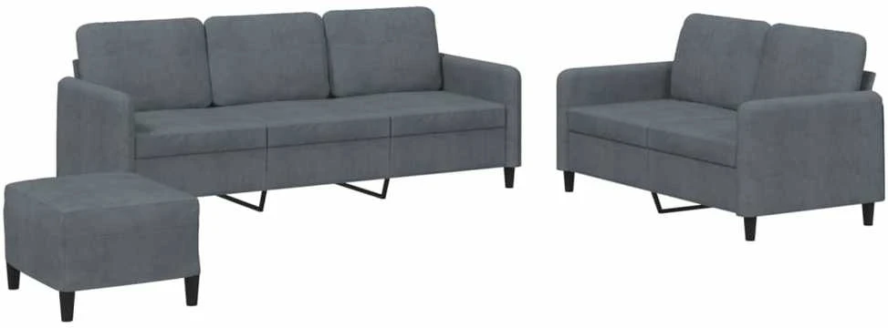 Sofa Sofos komplektas, 3 dalių, tamsiai pilkos spalvos, aksomas