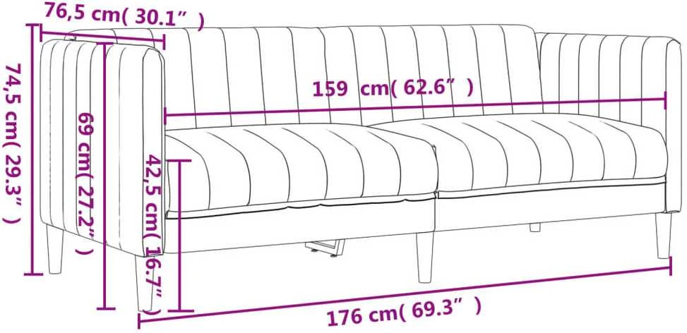 Sofa Sofos komplektas, 3 dalių, tamsiai pilkos spalvos, audinys