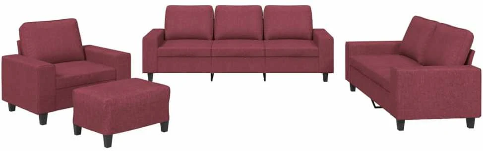 Sofa Sofos komplektas, 4 dalių, raudonojo vyno spalvos, audinys