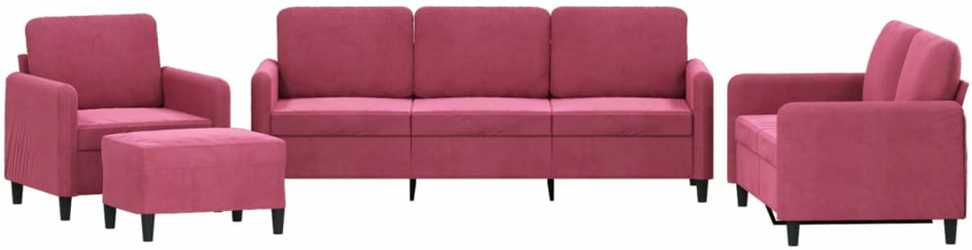 Sofa Sofos komplektas, 4 dalių, raudonojo vyno spalvos, aksomas