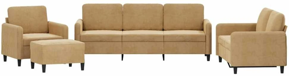 Sofa Sofos komplektas, 4 dalių, rudos spalvos, aksomas