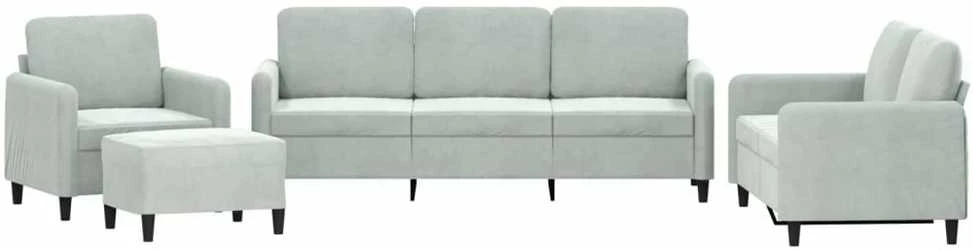 Sofa Sofos komplektas, 4 dalių, šviesiai pilkos spalvos, aksomas