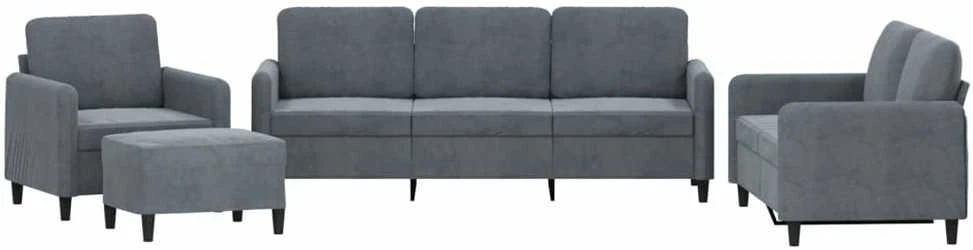 Sofa Sofos komplektas, 4 dalių, tamsiai pilkos spalvos, aksomas