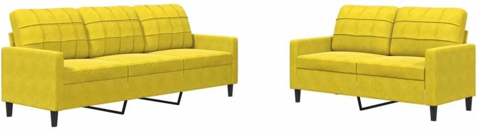 Sofa Sofos komplektas su pagalvėlėmis, 2 dalių, geltonas, aksomas