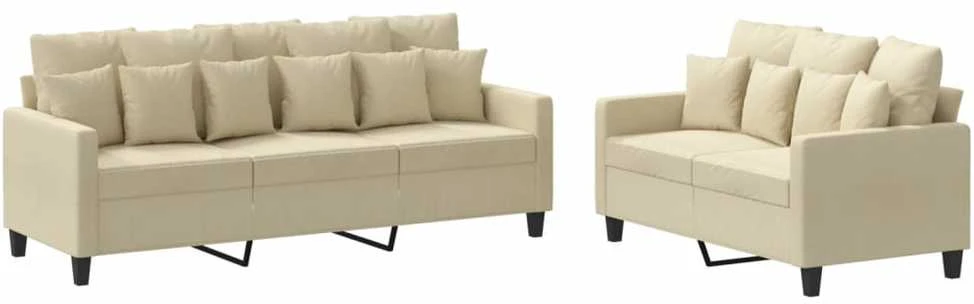 Sofa Sofos komplektas su pagalvėlėmis, 2 dalių, kreminis, audinys