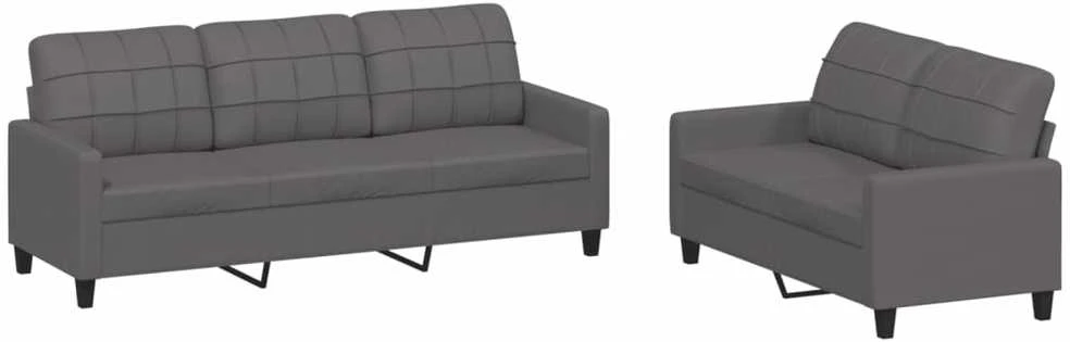 Sofa Sofos komplektas su pagalvėlėmis, 2 dalių, pilkas, dirbtinė oda