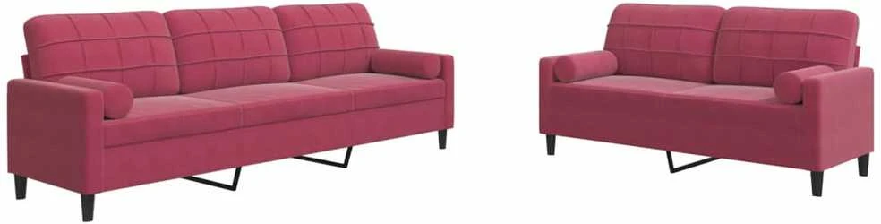 Sofa Sofos komplektas su pagalvėlėmis, 2 dalių, vyno, aksomas