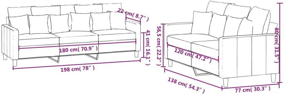 Sofa Sofos komplektas su pagalvėlėmis, 2 dalių, mėlynas, aksomas