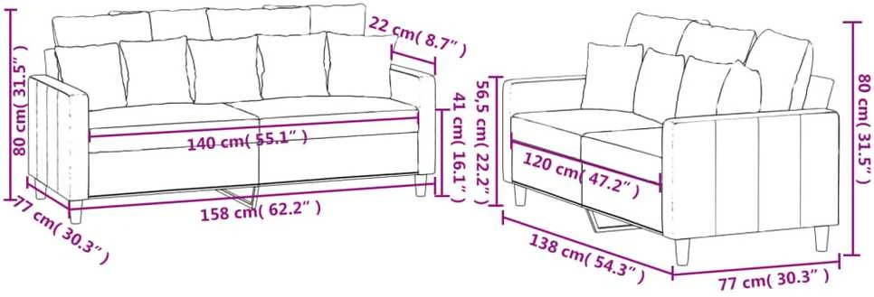 Sofa Sofos komplektas su pagalvėlėmis, 2 dalių, pilkas, aksomas