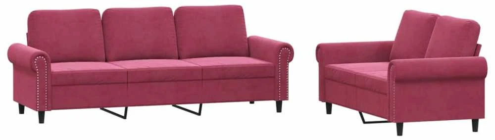 Sofa Sofos komplektas su pagalvėlėmis, 2 dalių, vyno, aksomas