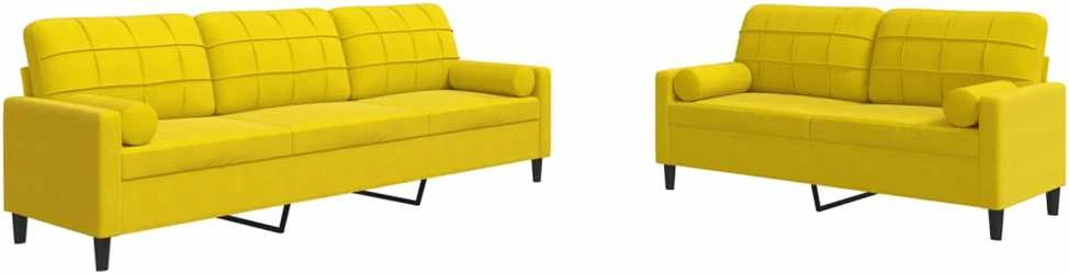 Sofa Sofos komplektas su pagalvėlėmis, 2 dalių, geltonas, aksomas