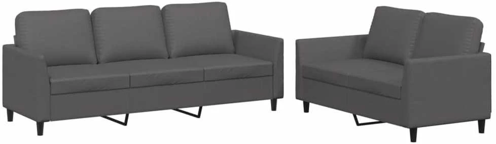 Sofa Sofos komplektas su pagalvėlėmis, 2 dalių, pilkas, dirbtinė oda