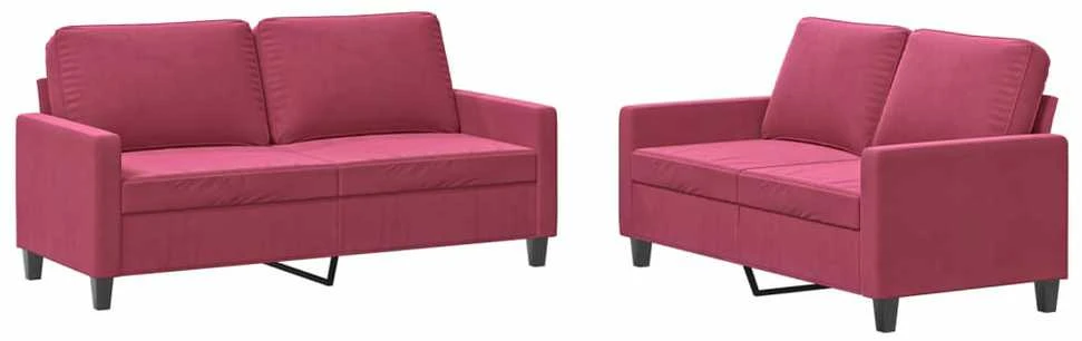 Sofa Sofos komplektas su pagalvėlėmis, 2 dalių, vyno, aksomas
