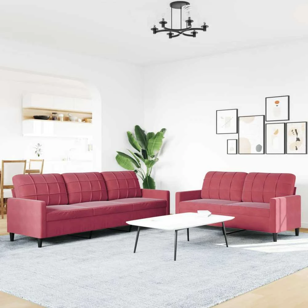 Sofa Sofos komplektas su pagalvėlėmis, 2 dalių, vyno, aksomas