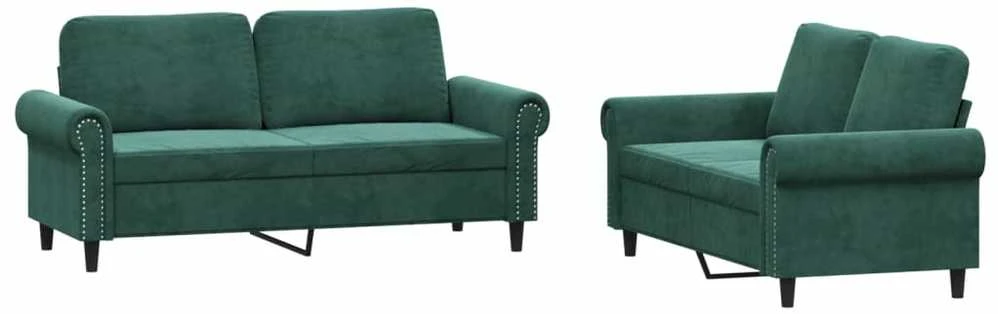 Sofa Sofos komplektas su pagalvėlėmis, 2 dalių, žalias, aksomas