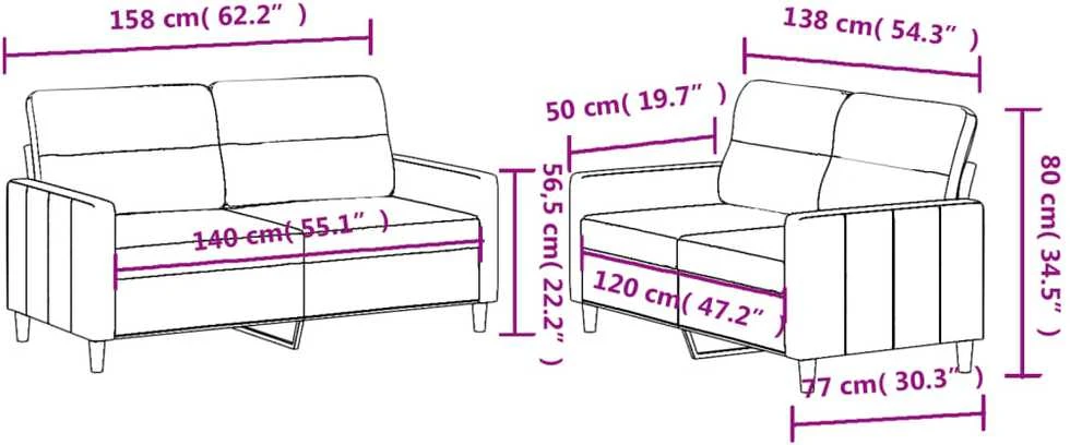 Sofa Sofos komplektas su pagalvėlėmis, 2 dalių, kreminis, audinys
