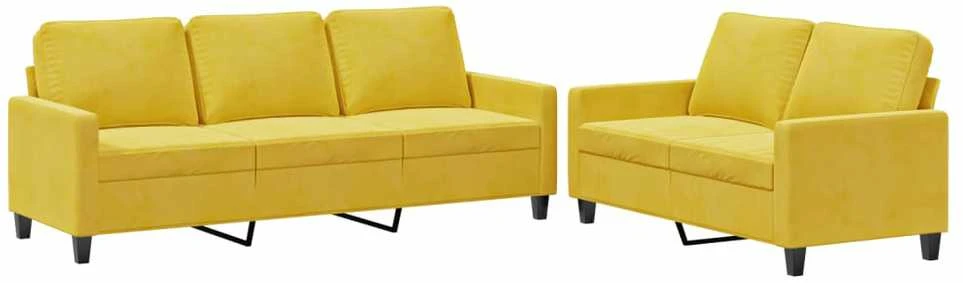 Sofa Sofos komplektas su pagalvėlėmis, 2 dalių, geltonas, aksomas