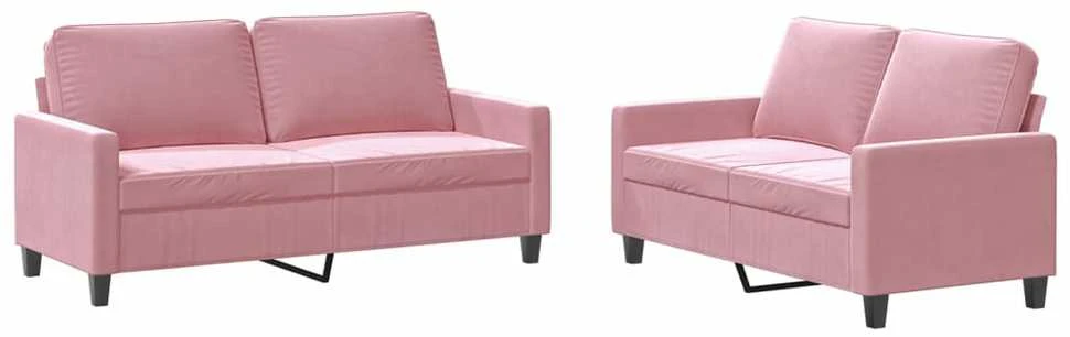 Sofa Sofos komplektas su pagalvėlėmis, 2 dalių, rožinis, aksomas