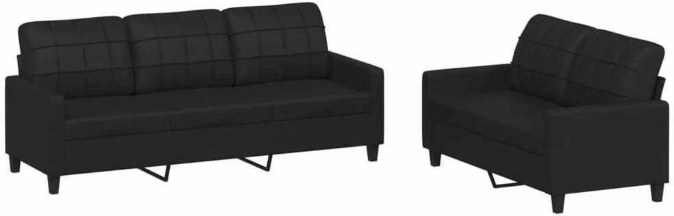 Sofa Sofos komplektas su pagalvėlėmis, 2 dalių, juodas, dirbtinė oda