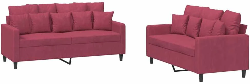 Sofa Sofos komplektas su pagalvėlėmis, 2 dalių, vyno, aksomas