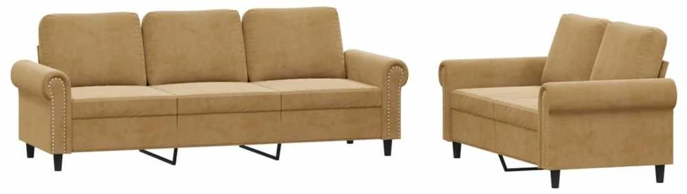 Sofa Sofos komplektas su pagalvėlėmis, 2 dalių, rudas, aksomas