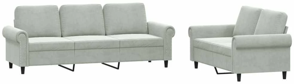 Sofa Sofos komplektas su pagalvėlėmis, 2 dalių, pilkas, aksomas