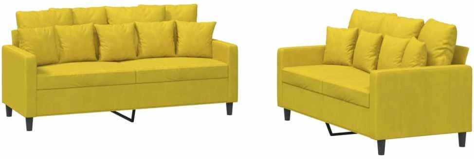 Sofa Sofos komplektas su pagalvėlėmis, 2 dalių, geltonas, aksomas