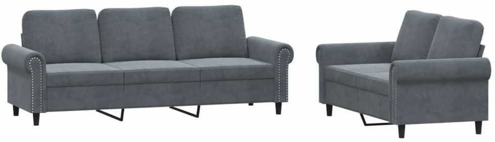 Sofa Sofos komplektas su pagalvėlėmis, 2 dalių, pilkas, aksomas