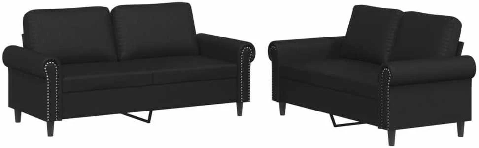Sofa Sofos komplektas su pagalvėlėmis, 2 dalių, juodas, dirbtinė oda