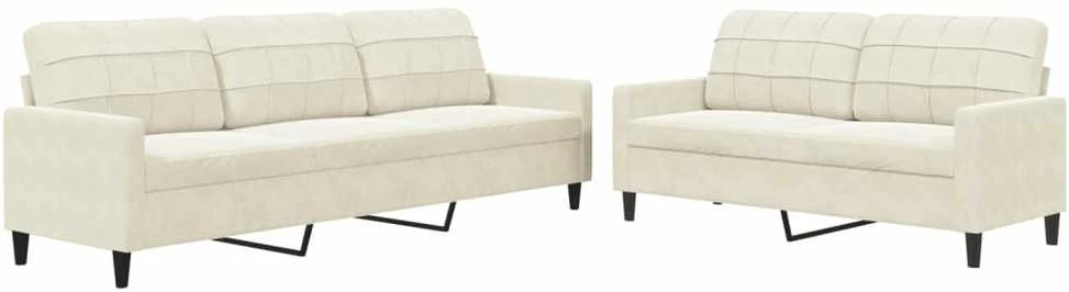 Sofa Sofos komplektas su pagalvėlėmis, 2 dalių, kreminis, aksomas